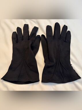 Vintage 1940s Black Cotton Gloves Size 6 1/2